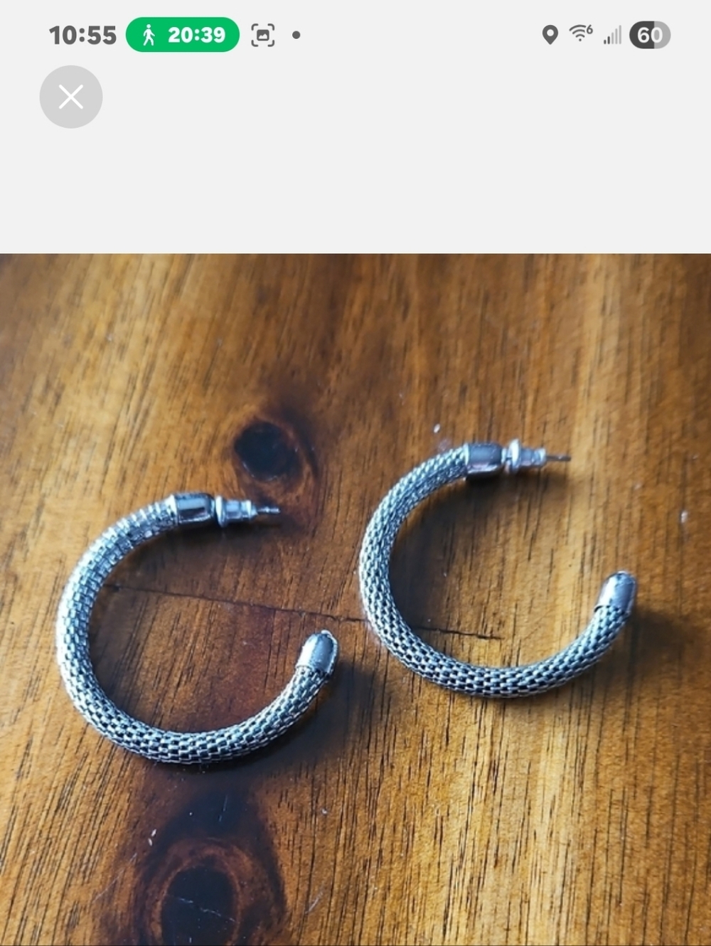 Silver Mesh Hoop Earrings - Textured Metal. Post Backs